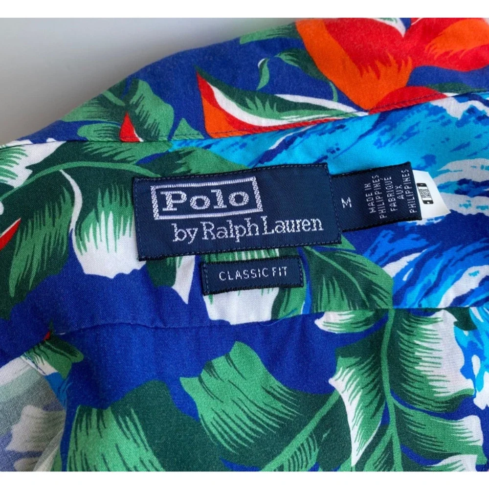 Polo Ralph Lauren Hawaiian Shirt M Tropical Beach Camp Viscose Sailboat Waves